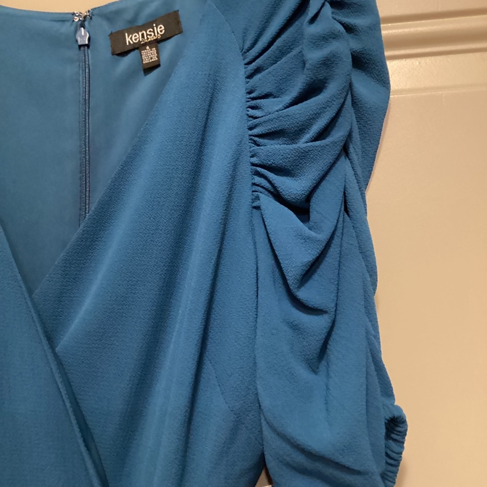 Kensie Pebble Puff Sleeve Crepe Faux Wrap Dress, size 4 - Picture 7 of 16